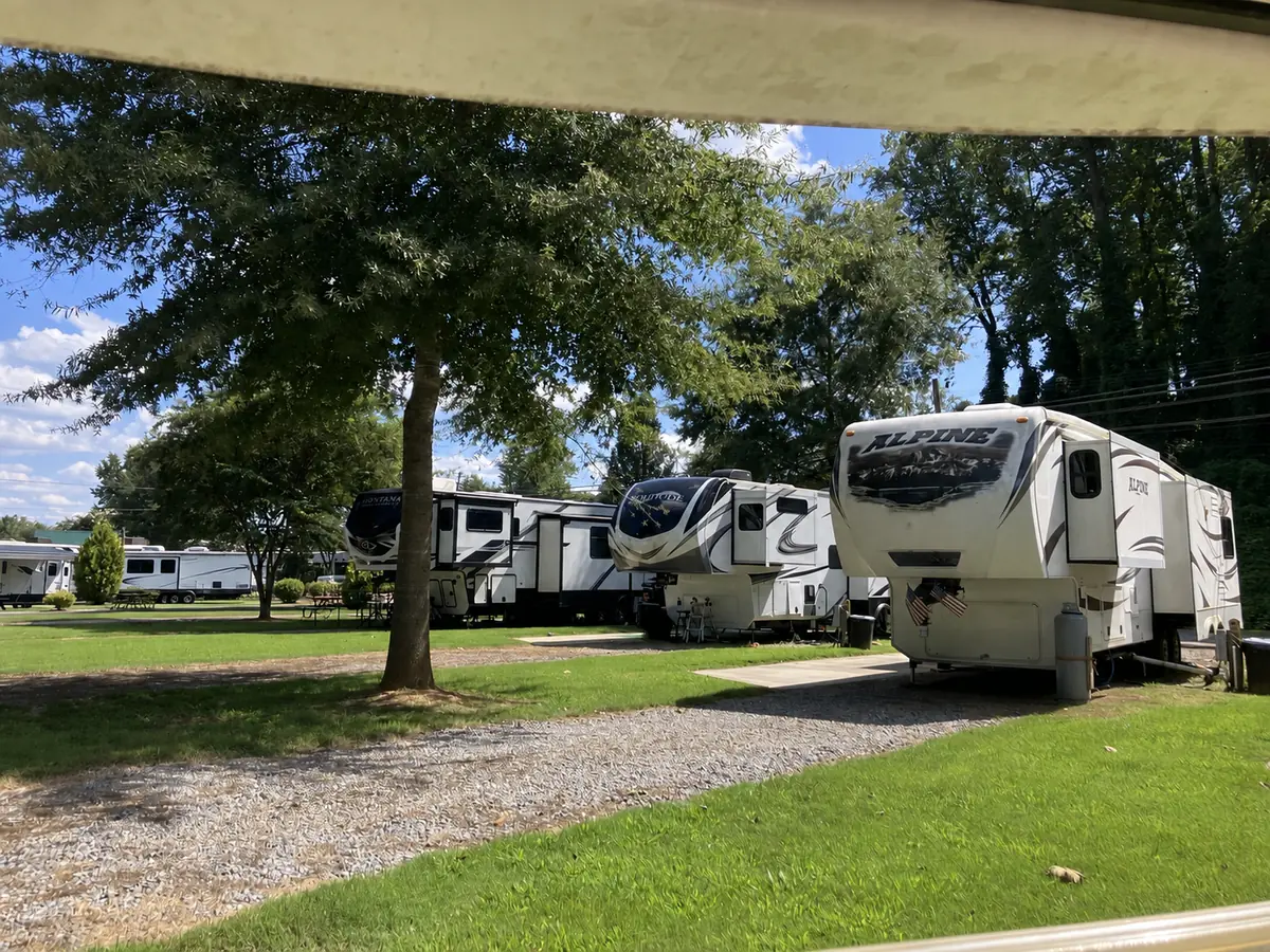 Large RV sites beneath mature shade trees